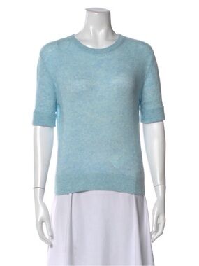 KHAITE Pale Blue Short Sleeve Crewneck Cashmere Sweater
